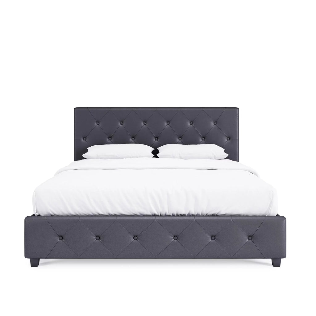 Queen Gray Faux Leather Upholstered Platform Bed E72821