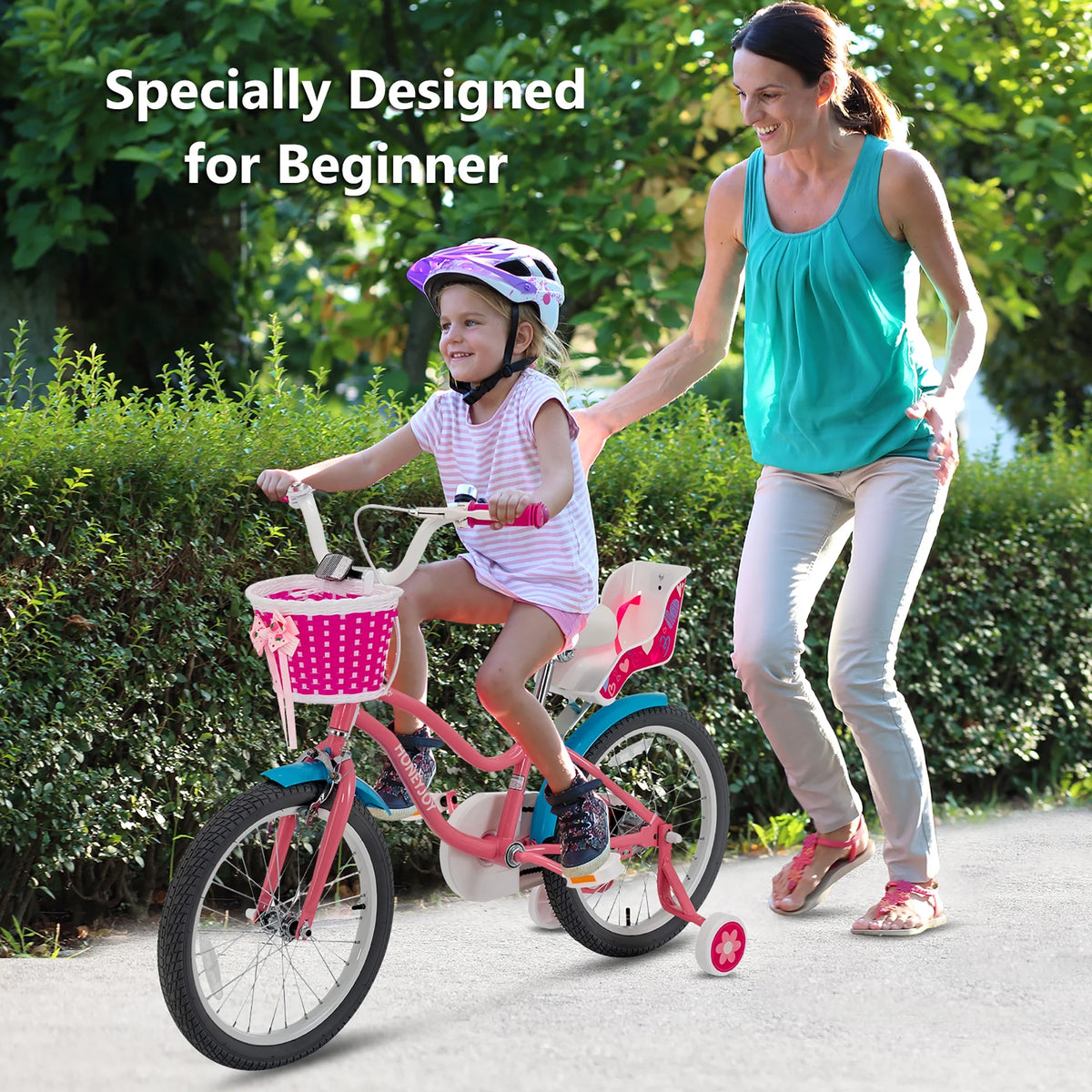 18 Inches Kids Bicycle with Training Wheels Pink D5691