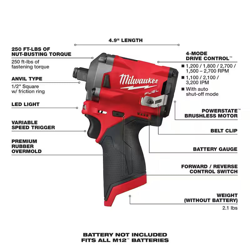 12V Li-Ion Brushless Cordless 3/8 in. Impact Wrench C508