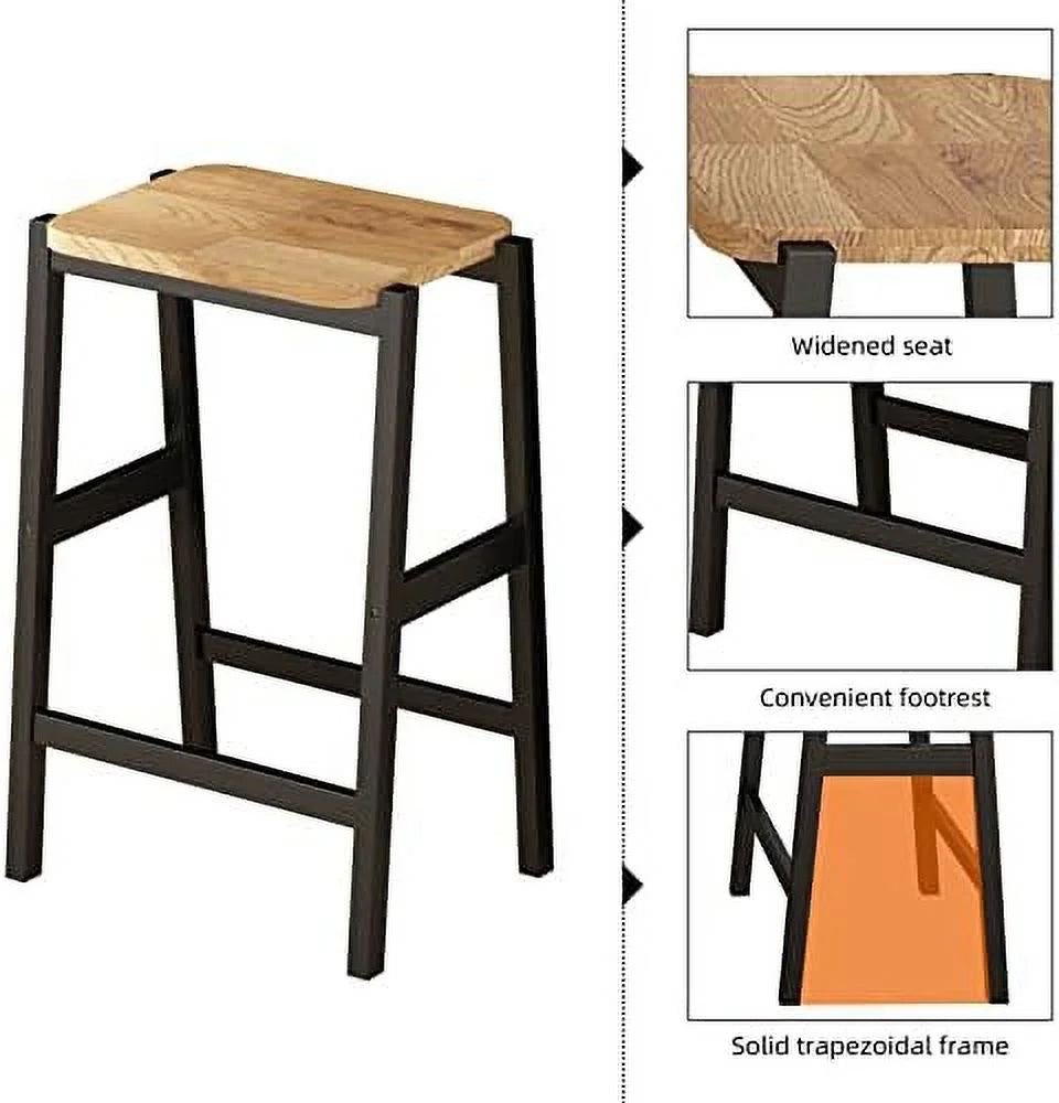 3 Piece Black Wood Dining Table Set with 2 Stools Y48484