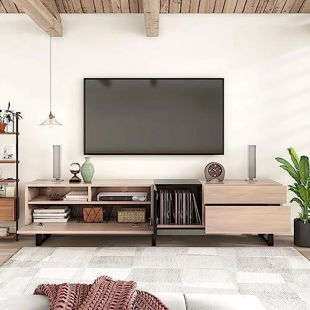 Modern Wooden TV Stand with 3 Cabinets and Open Shelves N157162