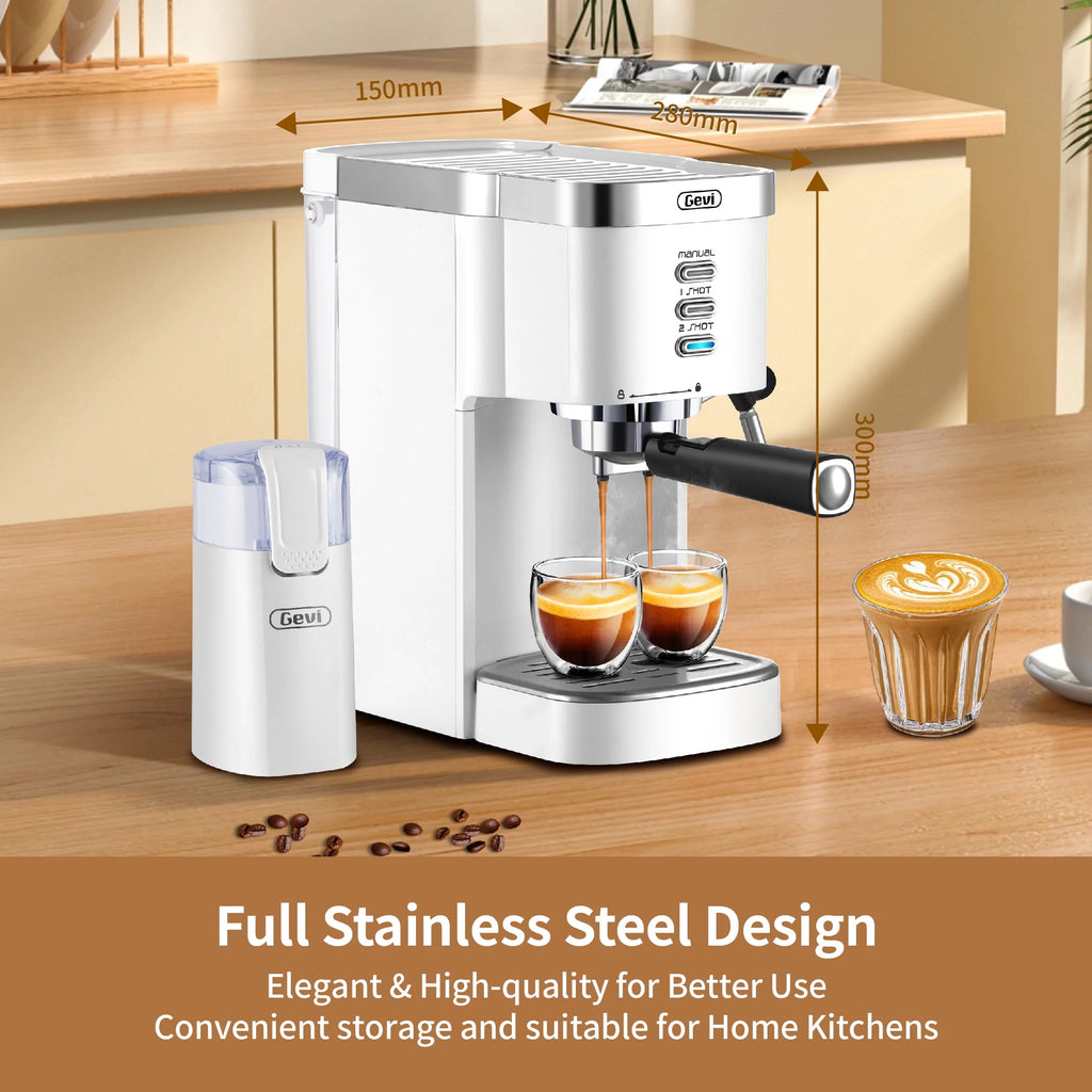 20 Bar Espresso Machine with Milk Frother Wand, 40.58 oz, White J9815