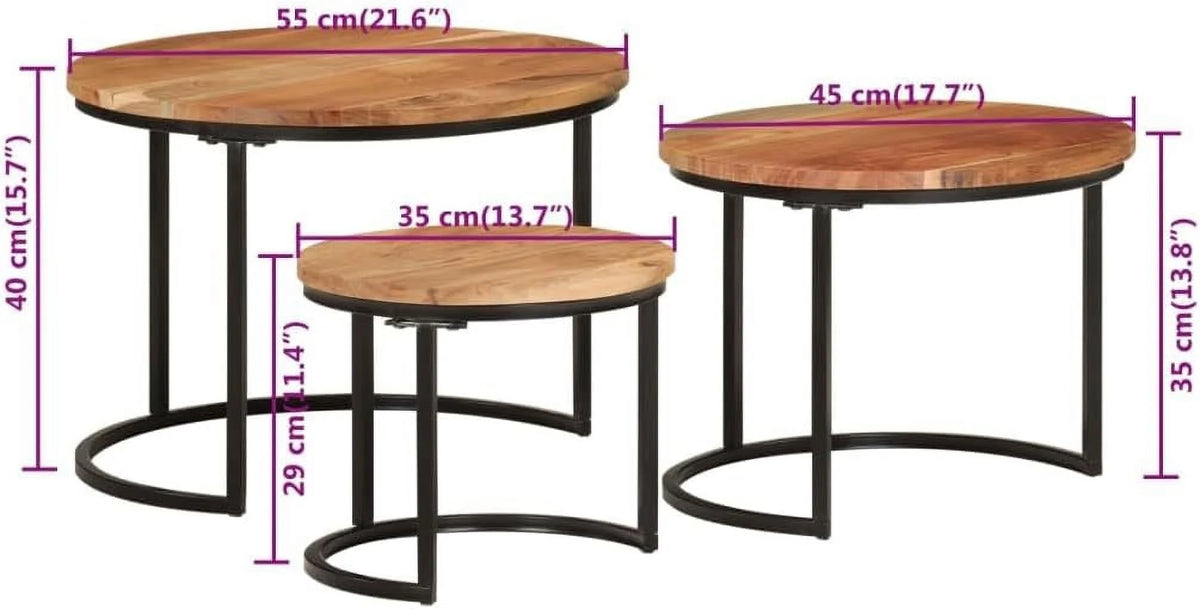 Solid Acacia Wood Nesting Side Tables Set of 3 C479