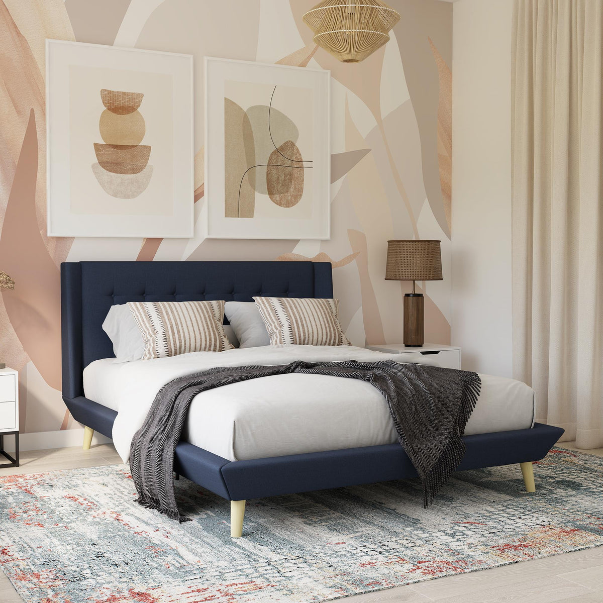Queen Light Gray Linen Upholstered Bed Z78352