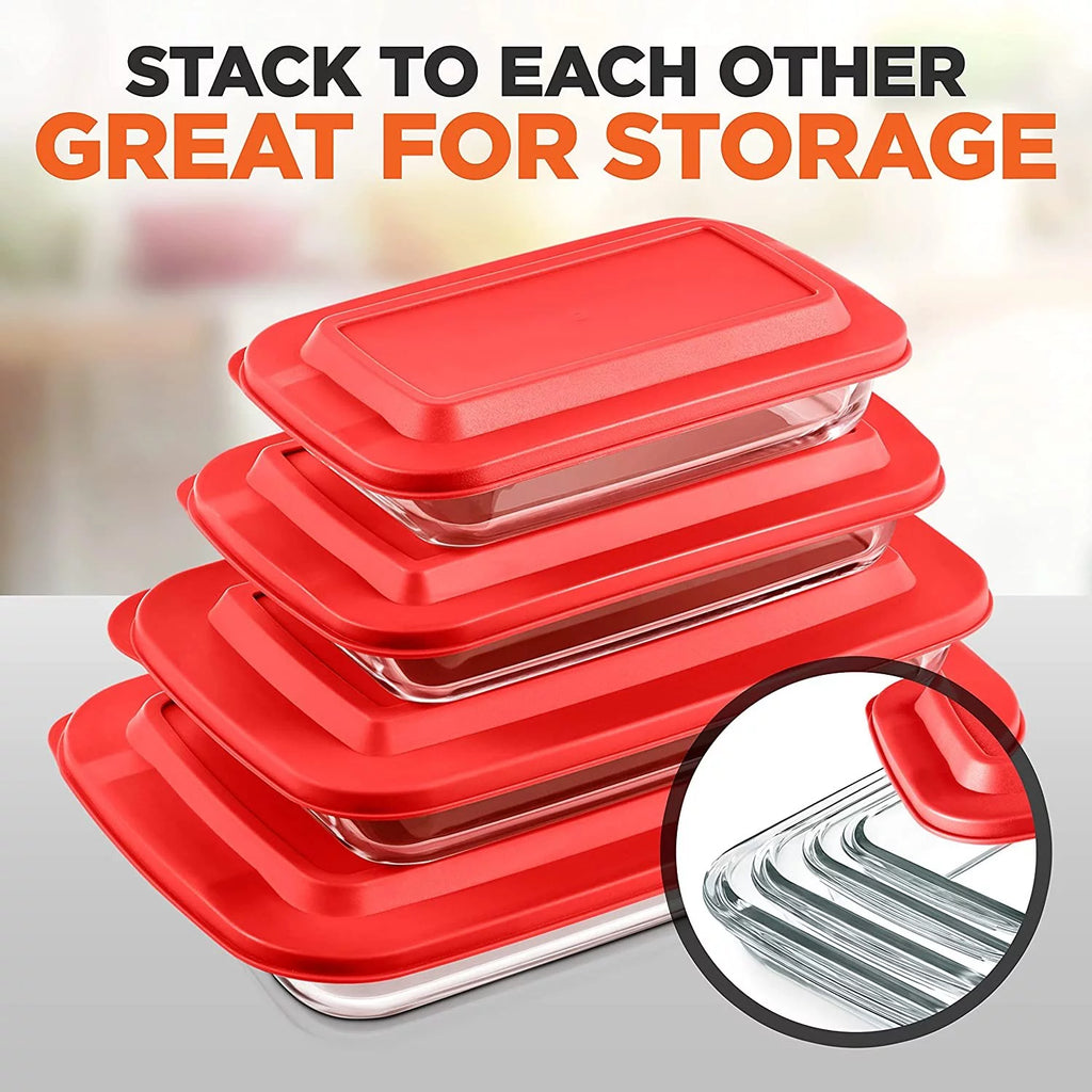 Rectangular Glass Bakeware Set 4 Sets Red X796