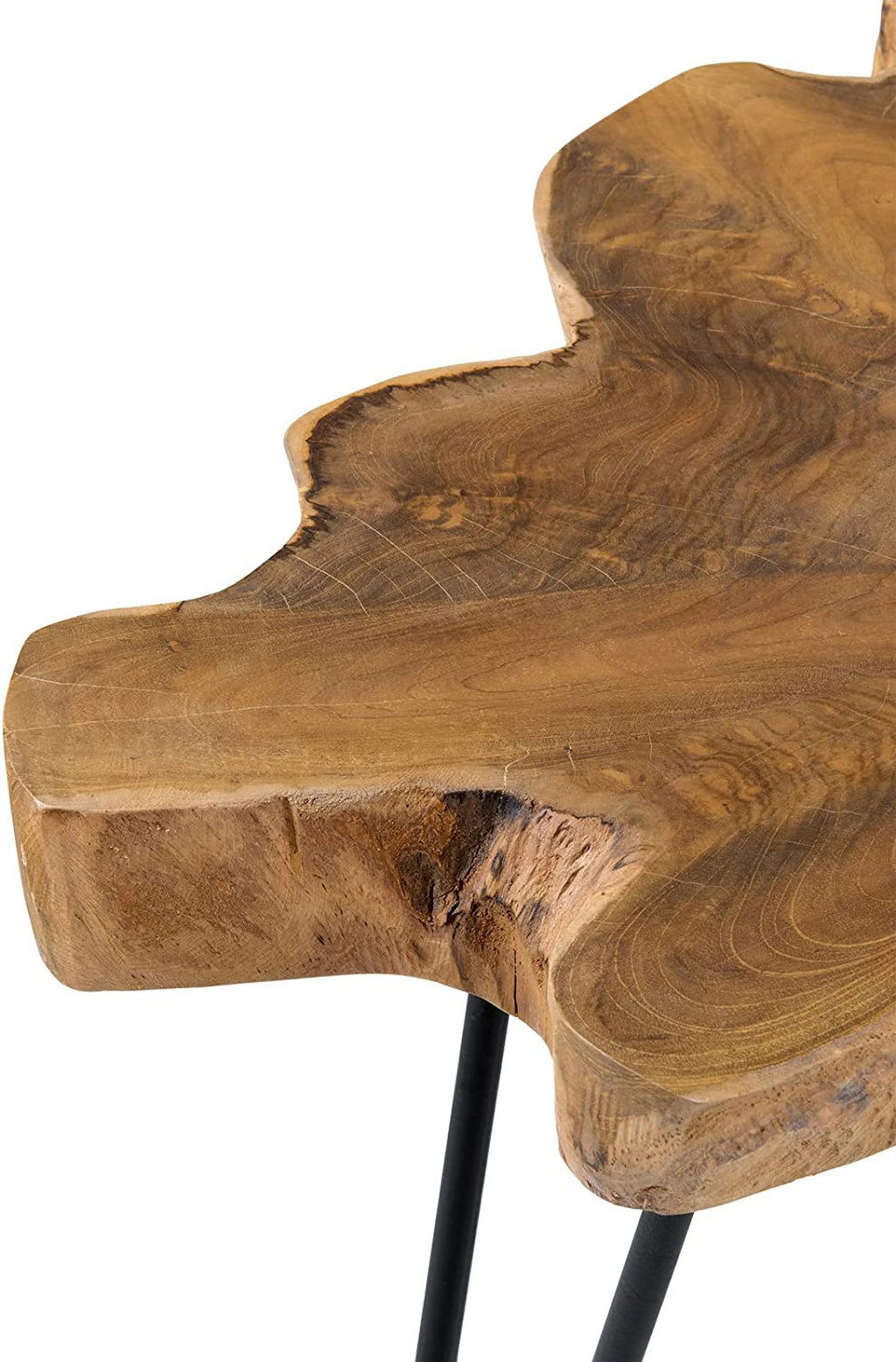 Handcrafted Natural Live-Edge Teak Top Table with Hairpin Legs K612