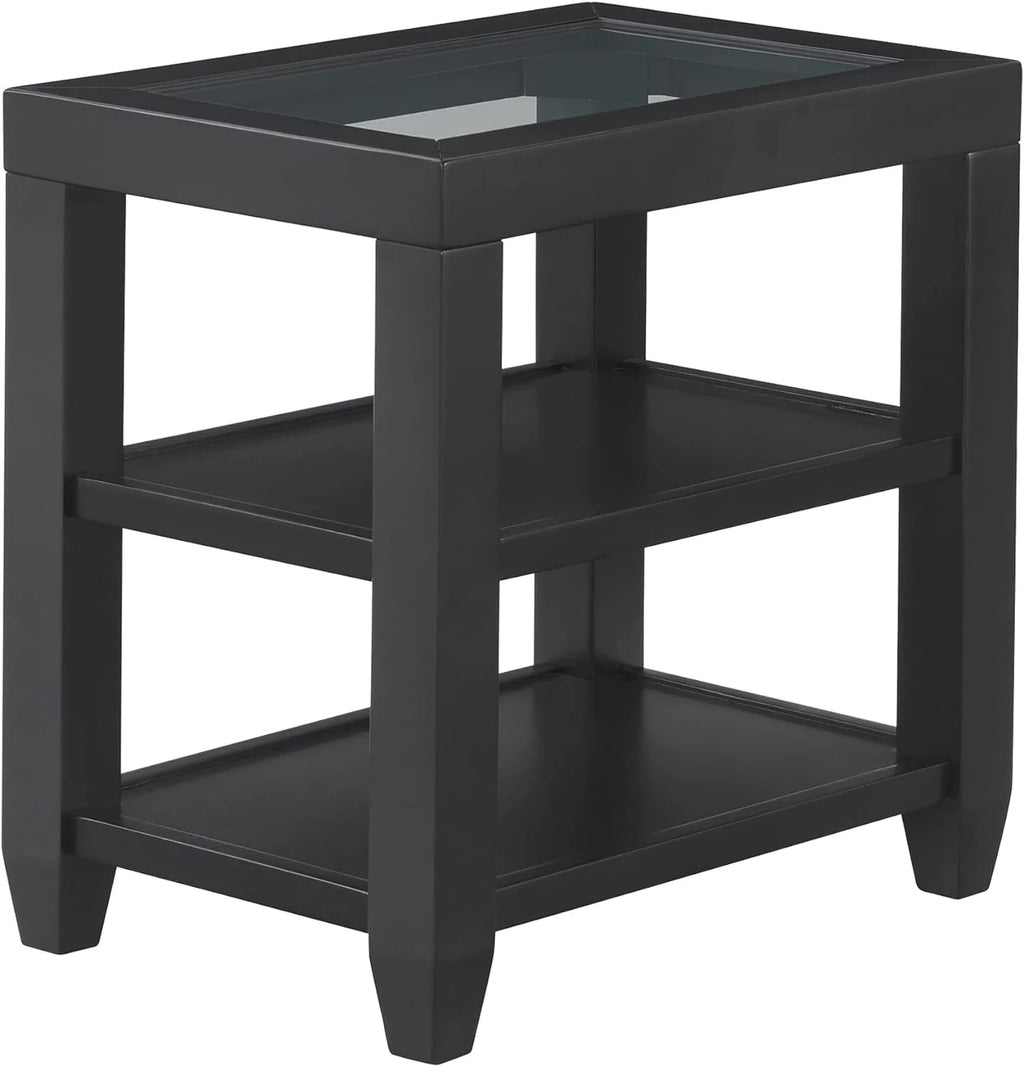 Black Glass Top Solid Wood End Table U235152