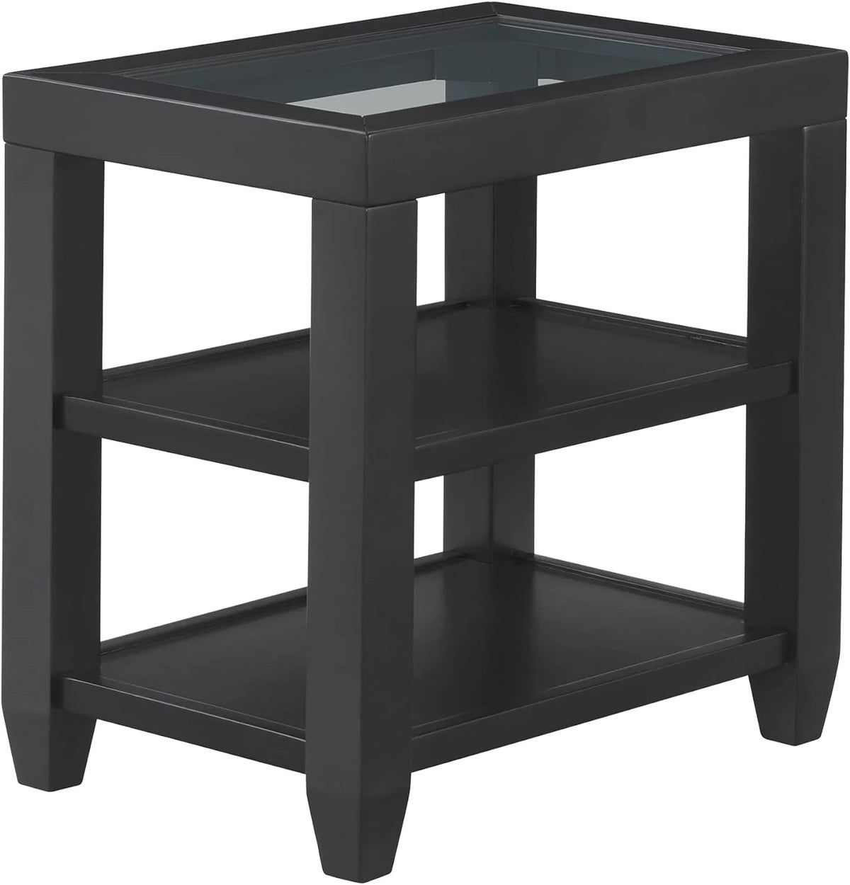 Black Glass Top Solid Wood End Table U235152