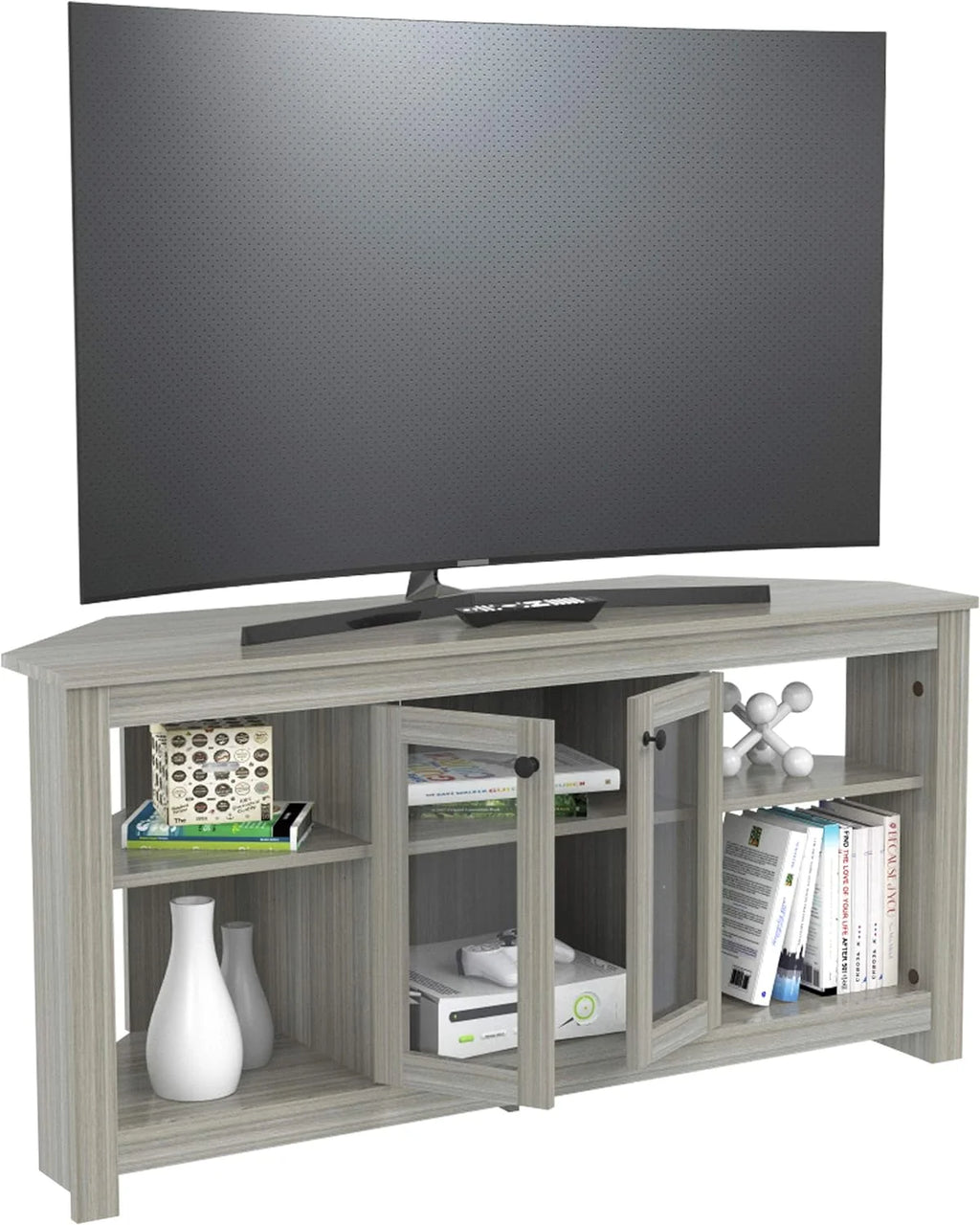 Oak Corner TV Stand with Glass Doors T27451