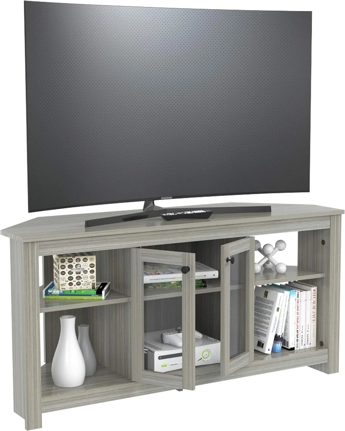 Oak Corner TV Stand with Glass Doors T27451