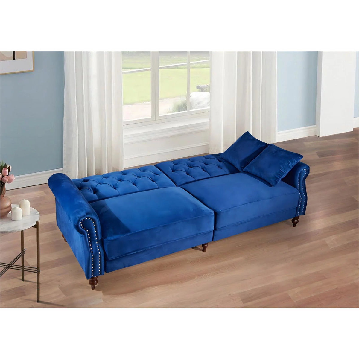 Blue Velvet Convertible Sofa Bed K395