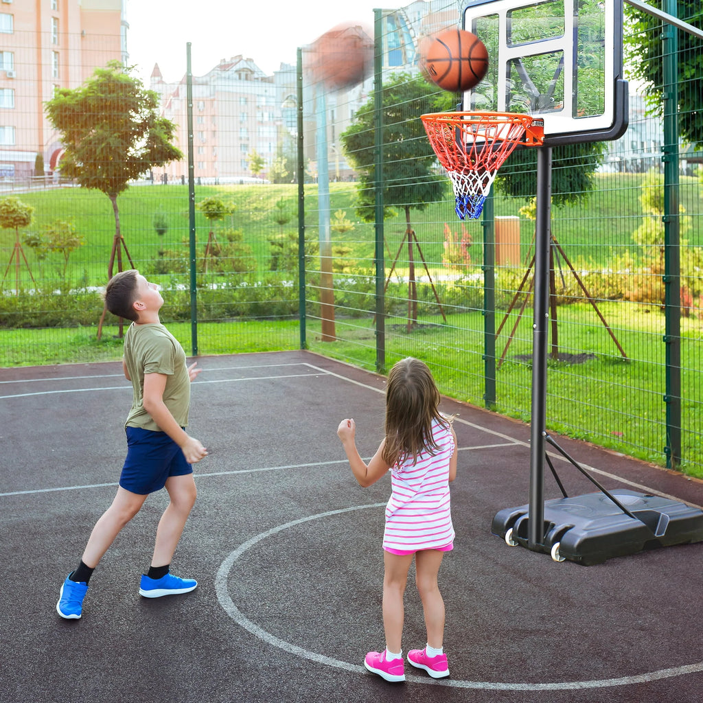 44 Basketball Hoop, 4.4-10ft Height Adjustable Portable Basketball Goal System with Shatterproof PVC Backboard and 18 Rim E835