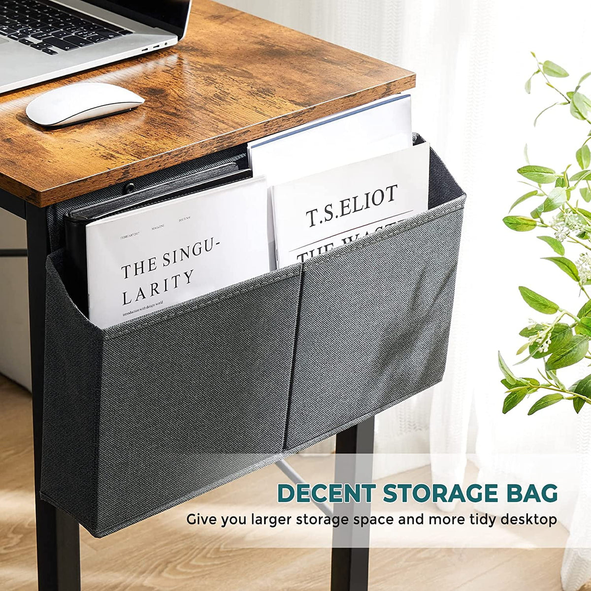 L Shaped 49 Inch Computer Desk with Storage Bag CPU Stand Rustic Brown B4109