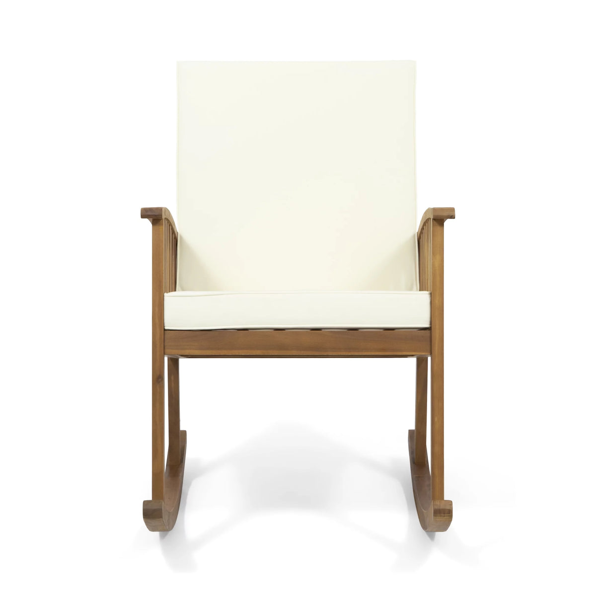 Brown and Cream Acacia Wood 2 Seater Rocking Chairs and Side Table Set T3702