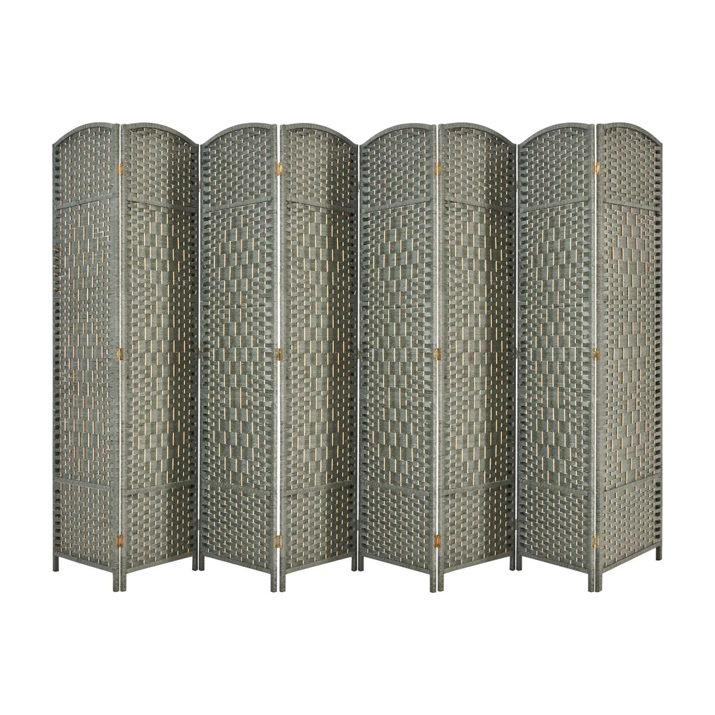 5.7ft Wood Fiber Woven 8 Panels Grey Room Divider G859