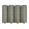 5.7ft Wood Fiber Woven 8 Panels Grey Room Divider G859