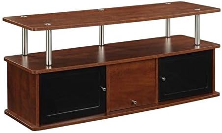 47 TV Stand Entertainment Console with 3 Storage Cabinets in Black and Stainless Steel X697