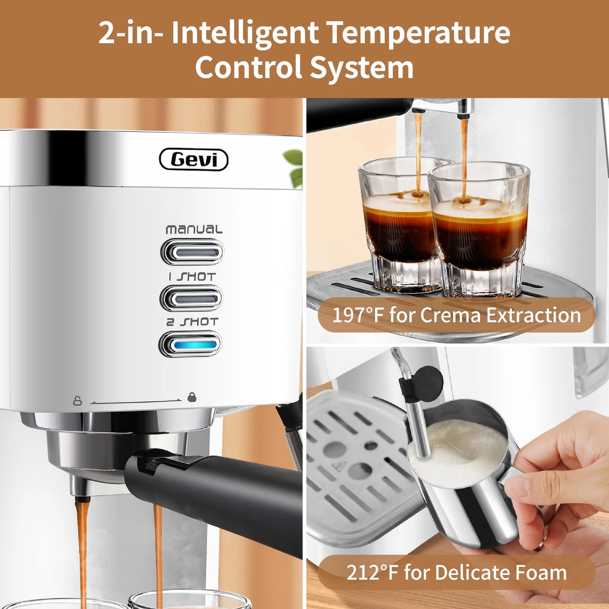 20 Bar Espresso Machine with Milk Frother Wand, 40.58 oz, White J9815