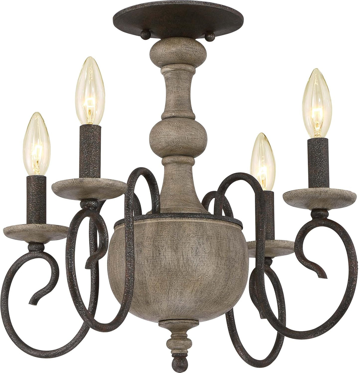 4-Light Rustic Black Semi-Flush Ceiling Lighting W292