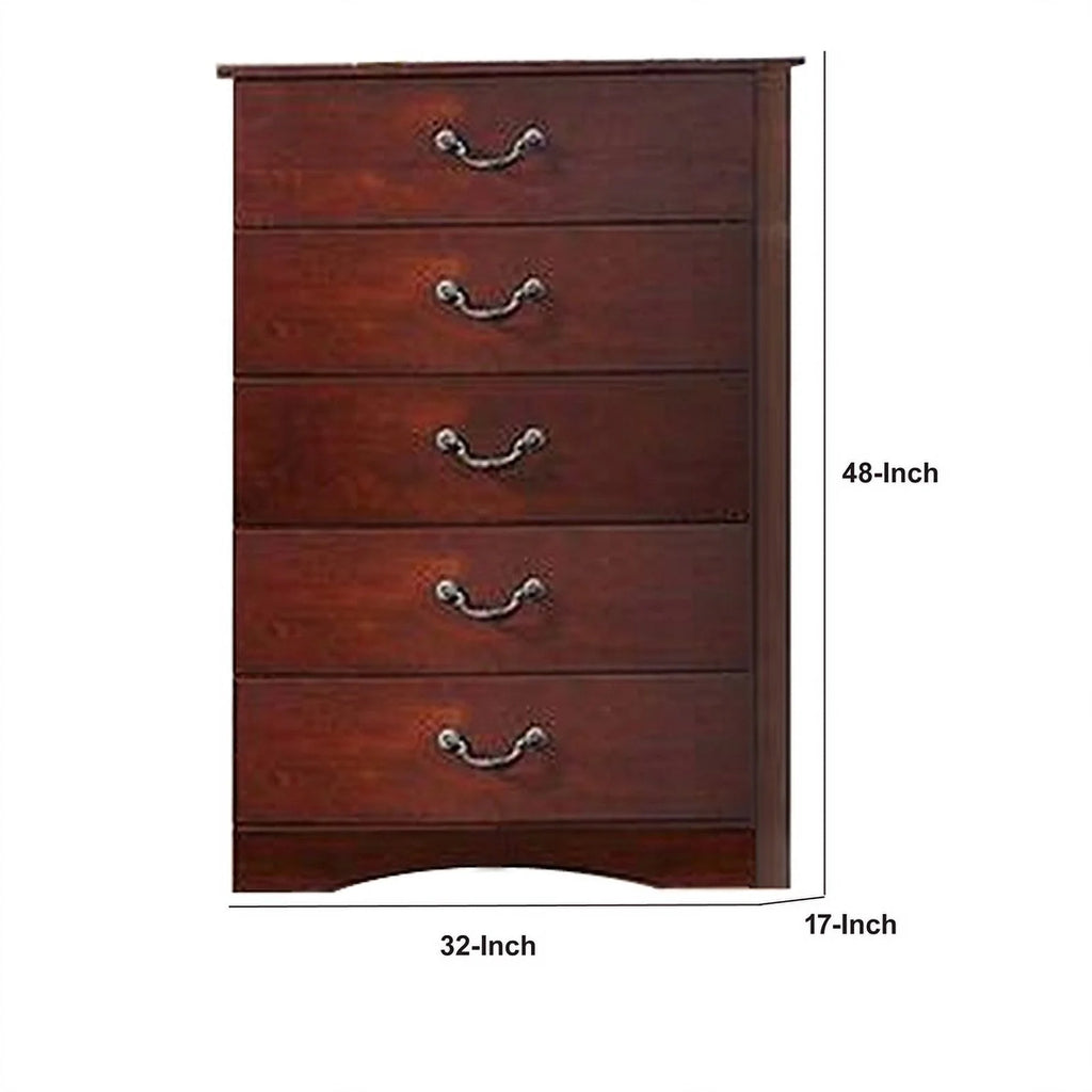Cherry Brown 5 Drawer Wood Dresser O56233
