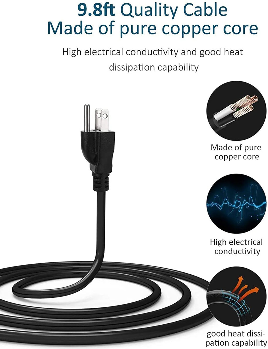 Black Surge Protector Power Strip Tower 9 Outlets 4 USB Port 10 ft Extension Cord T961936