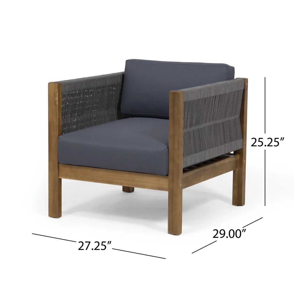 Acacia Wood and Rope 4 Seater Chat Set with Cushions F77861