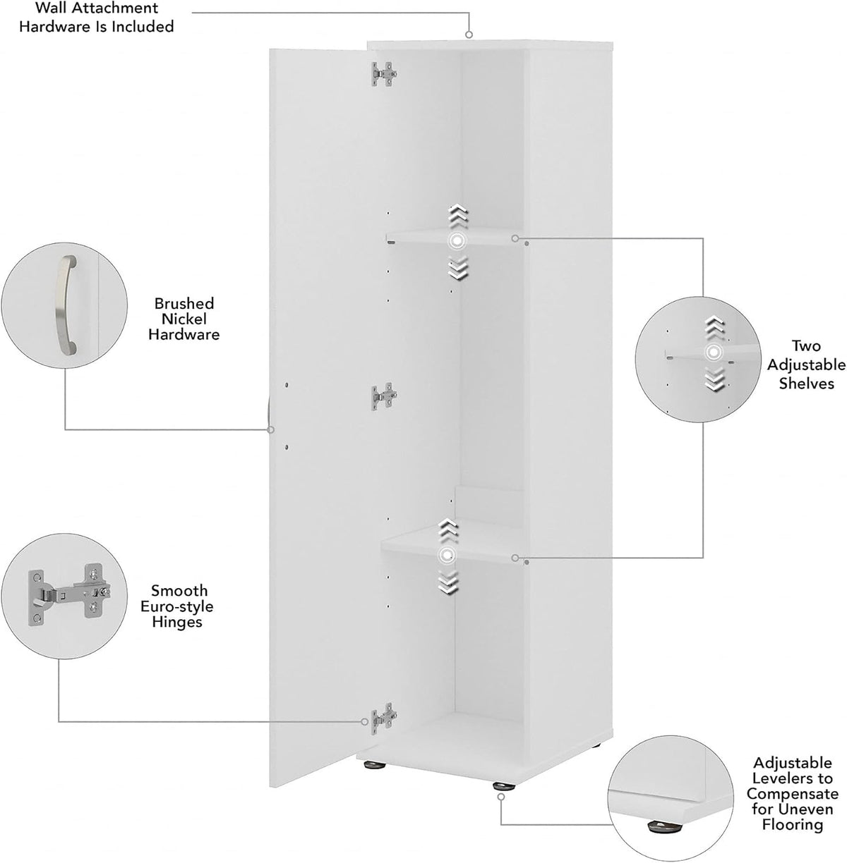 Tall Narrow Storage Cabinet with Door and Shelves, White Q77543