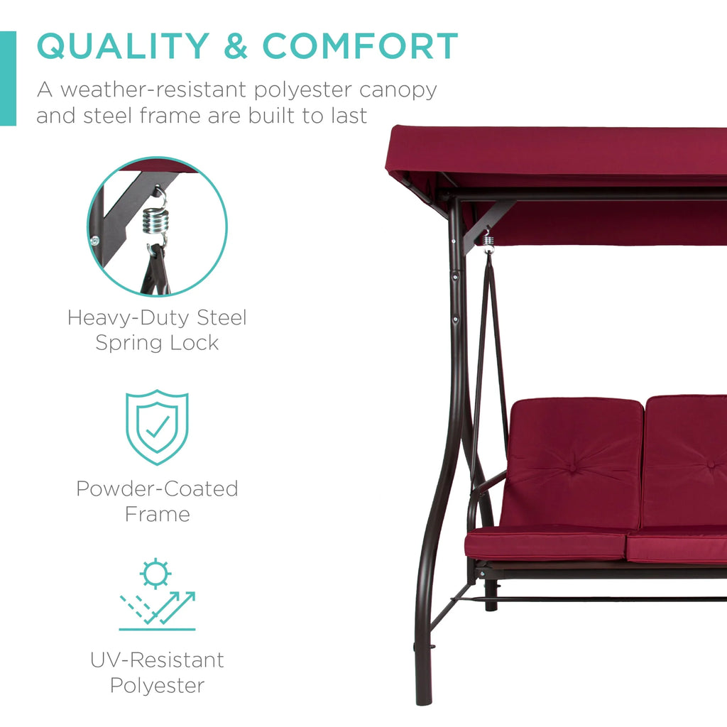 3-Seat Outdoor Converting Canopy Swing Glider Hammock with Removable Cushions A9431