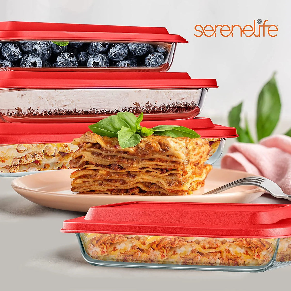 Rectangular Glass Bakeware Set 4 Sets Red X796