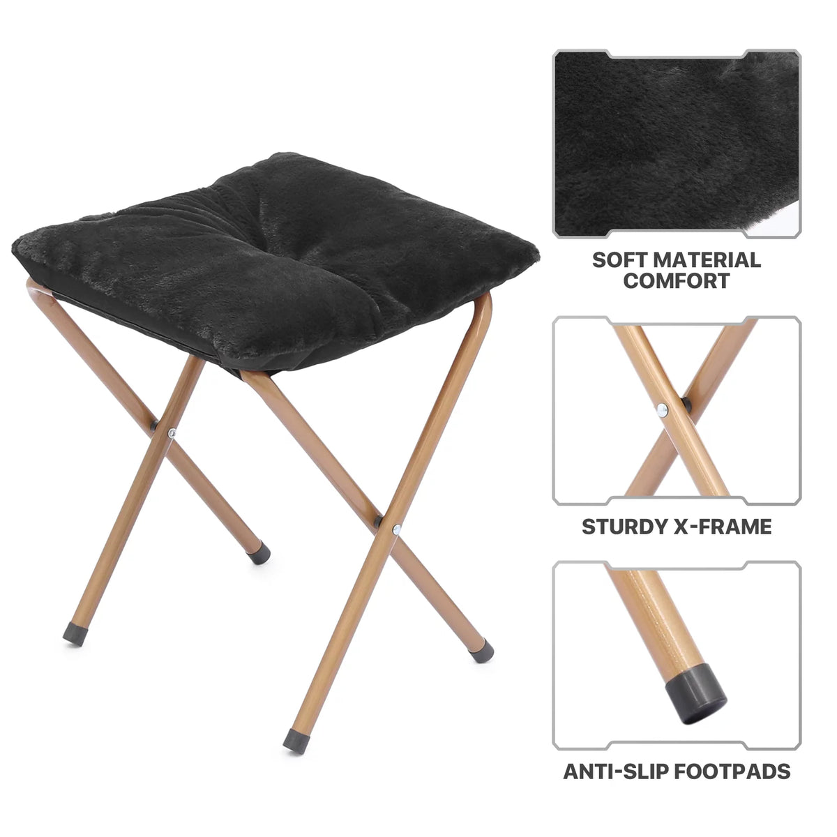Black Faux Fur Folding Saucer Chair and Ottoman Set of 2 M492