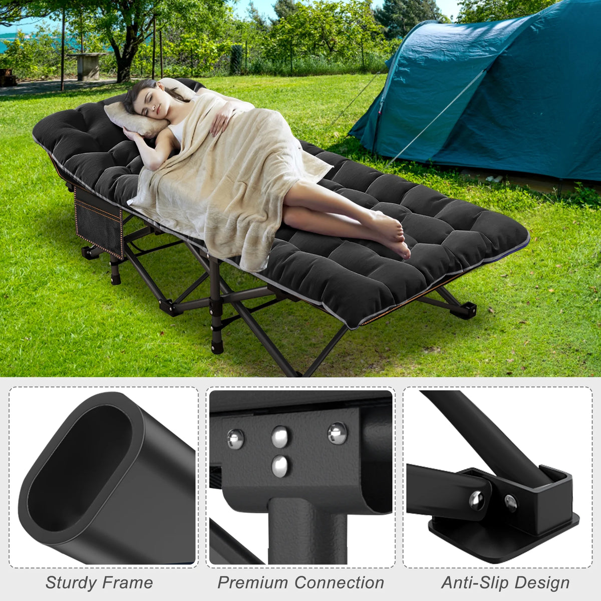 Folding Bed with 3.3 Inch Mattress & Carry Bag I6852