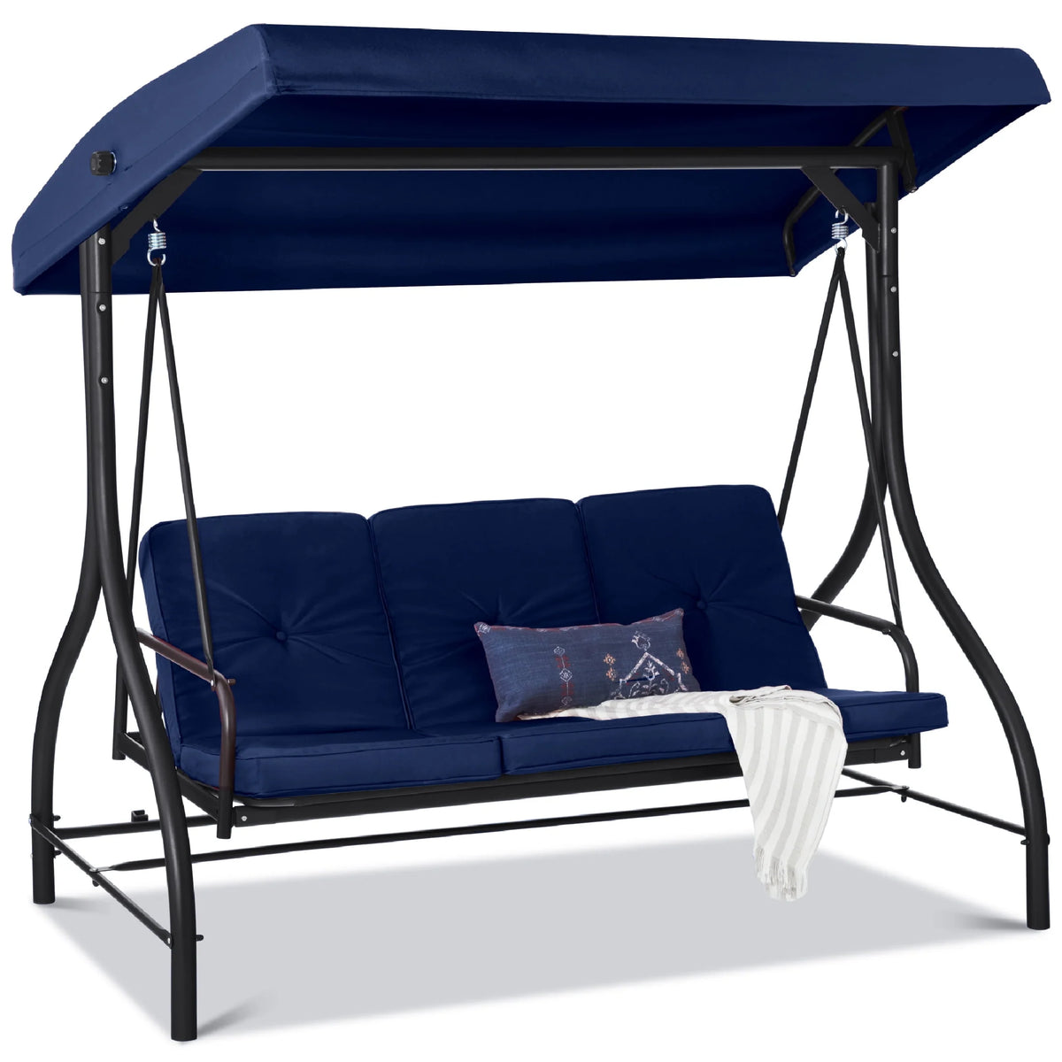 3-Seat Outdoor Converting Canopy Swing Glider Hammock with Removable Cushions A9431