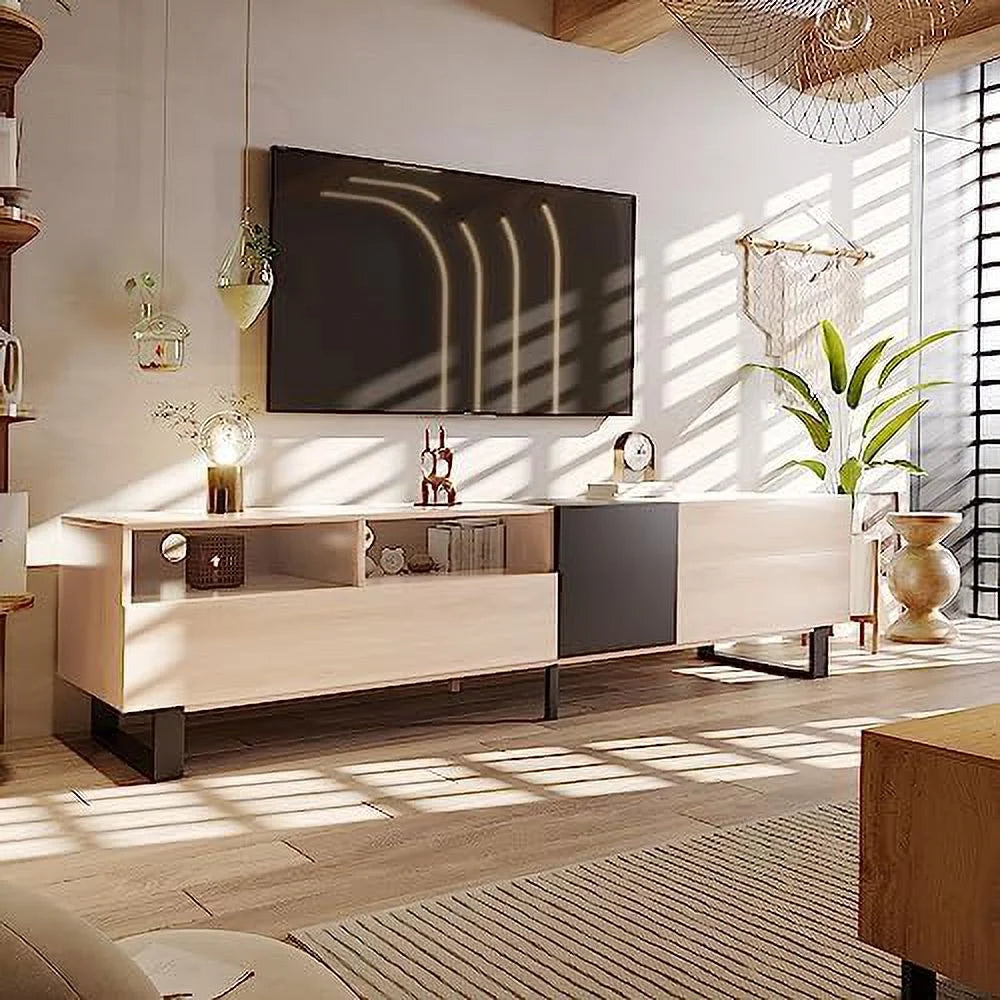 Modern Wooden TV Stand with 3 Cabinets and Open Shelves N157162