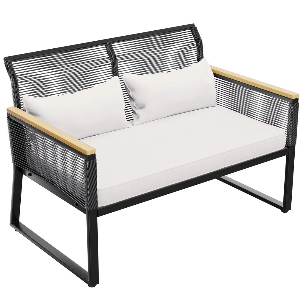 Black Wicker Outdoor Loveseat with Cushion U76069