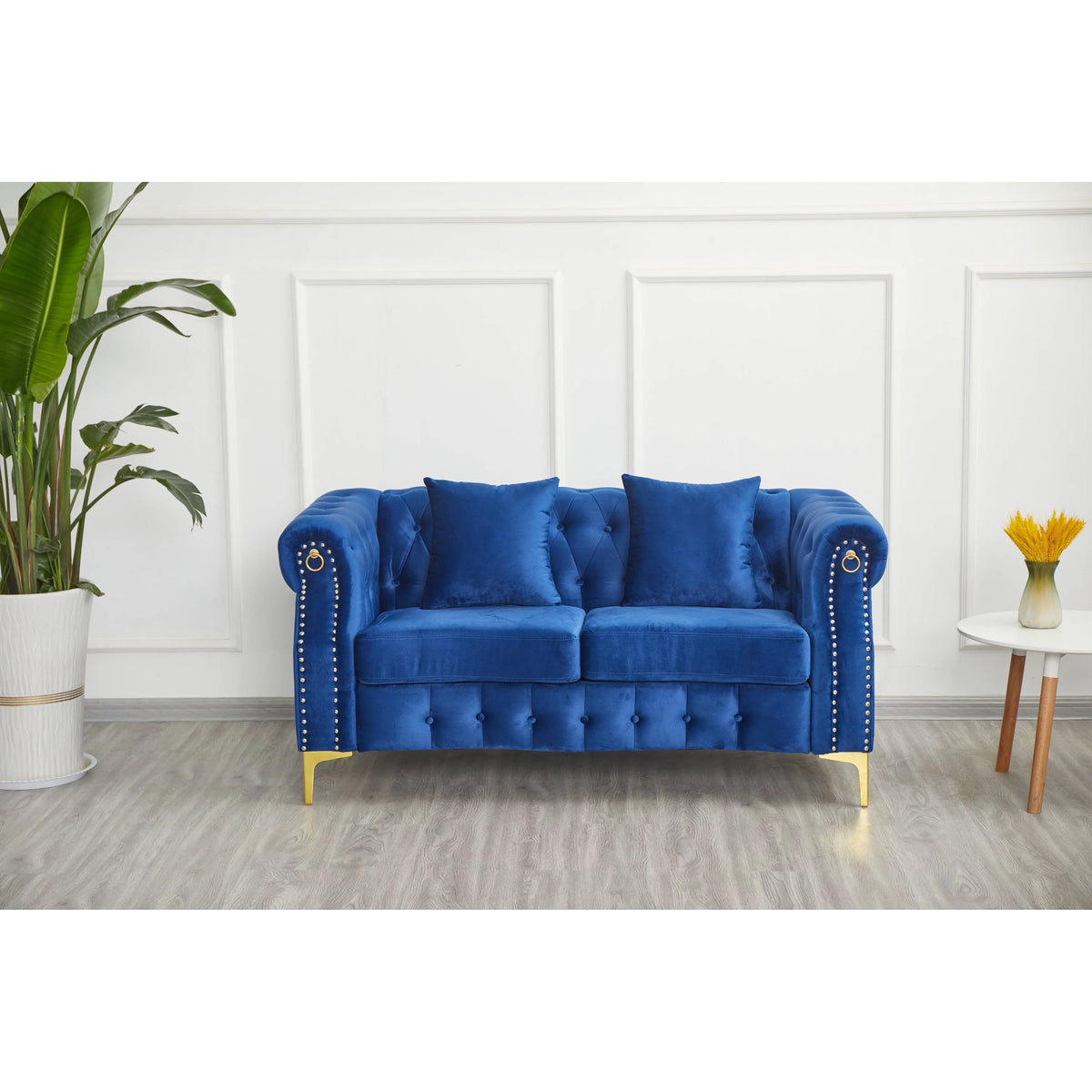 Blue Velvet Button-tufted Loveseat W91708