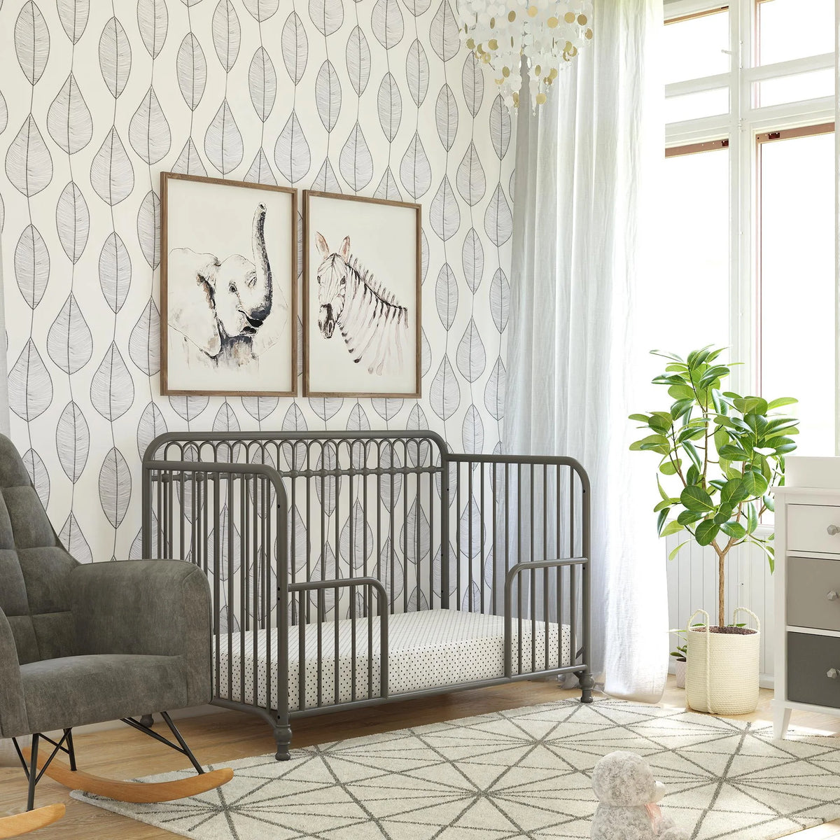 Gray Convertible Metal Crib F789