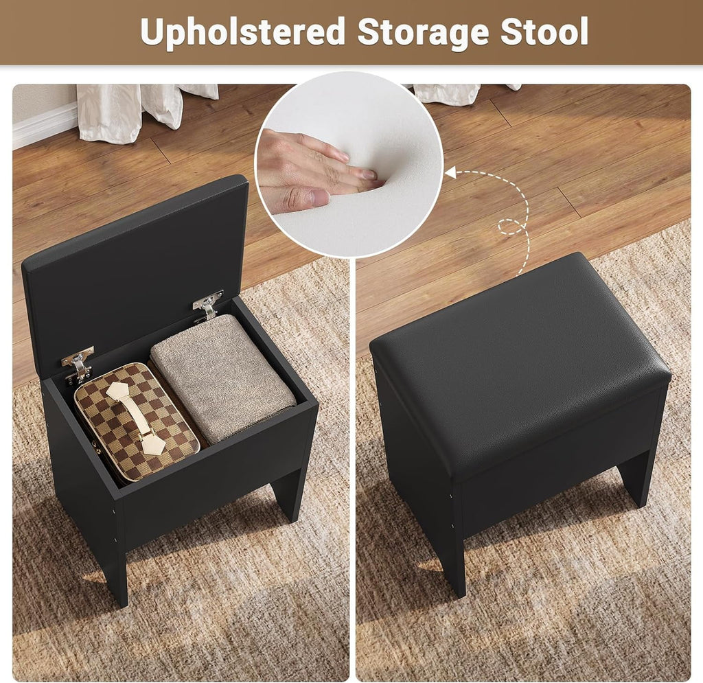 Black Makeup Desk with Lighted Mirror and Charging Station U266364