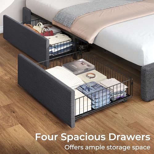 Black Twin Size Upholstered Platform Bed Frame with 4 Storage Drawers D281