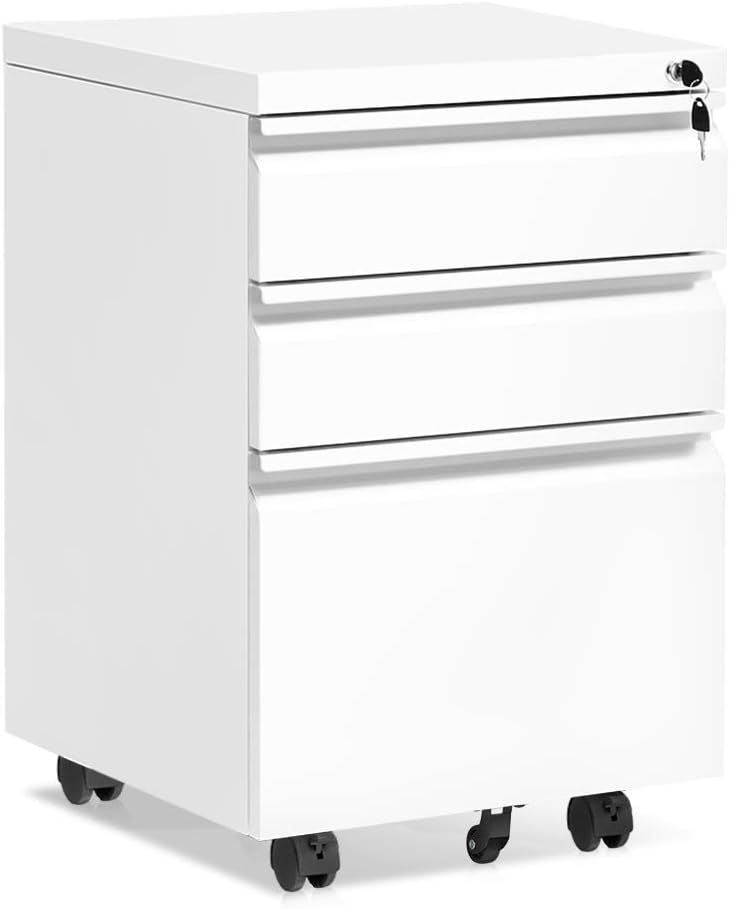 Black 3 Drawer Metal Rolling File Cabinet with Lock C498680