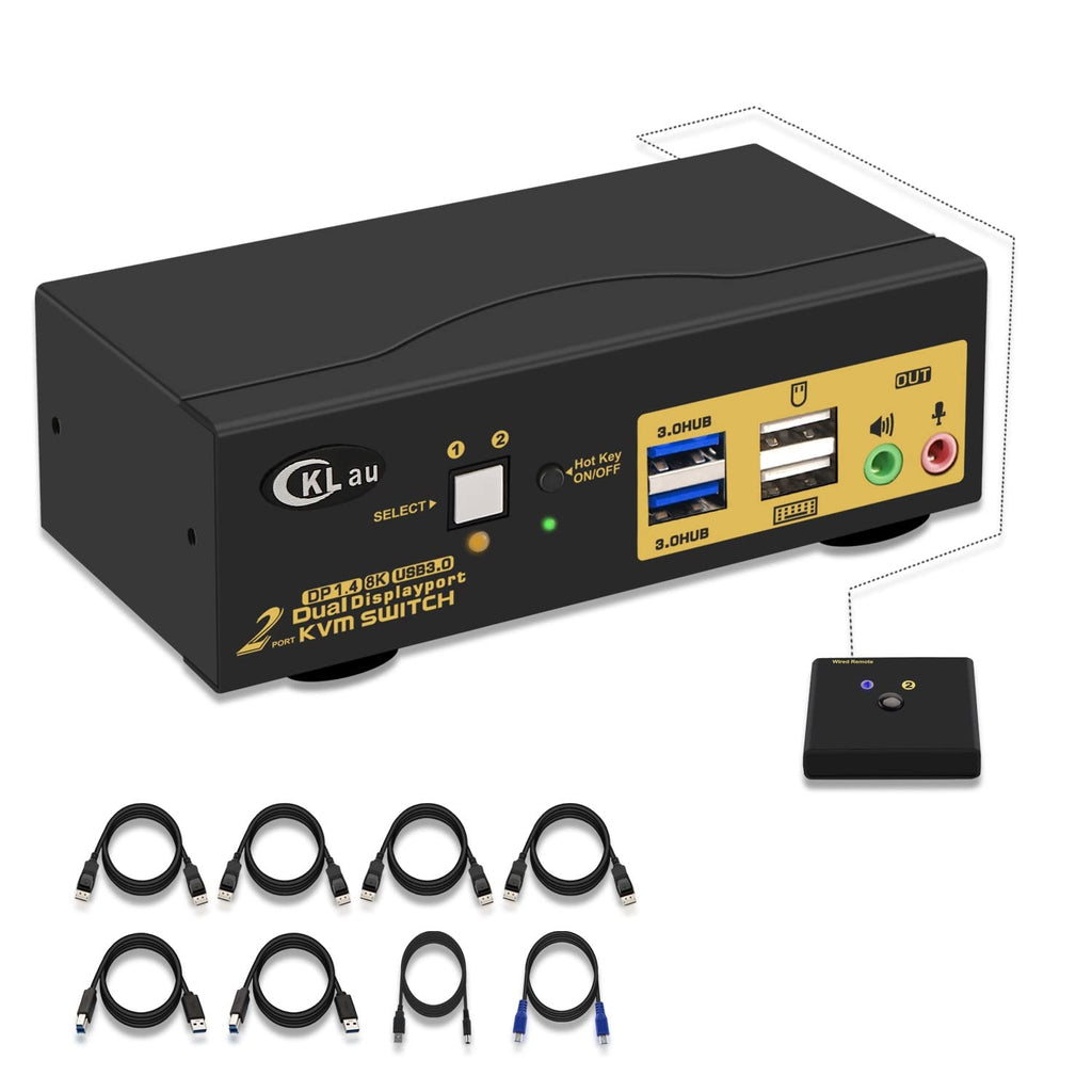 2 Port Dual Monitor Displayport USB 3.0 4K 60Hz KVM Switch V2254