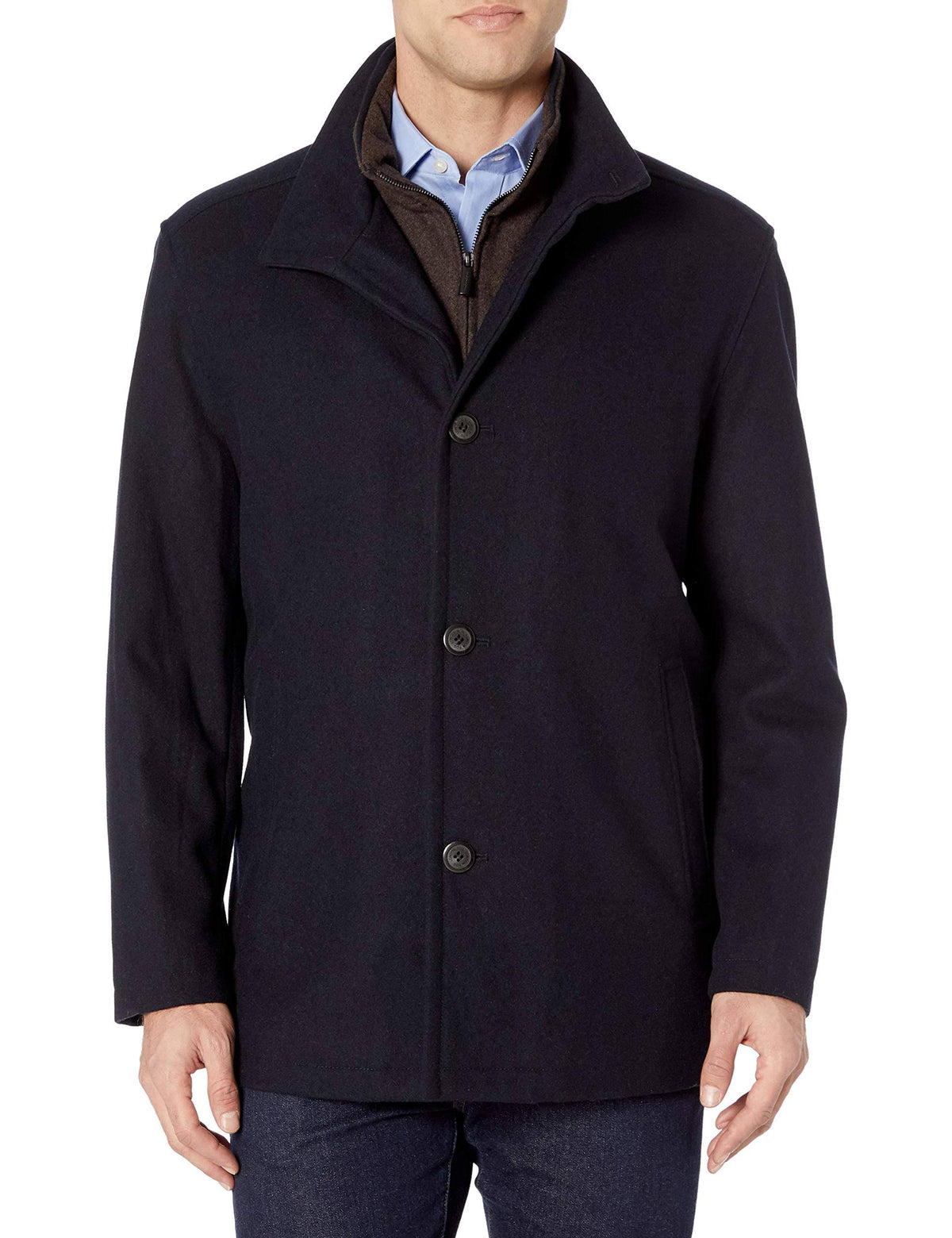 Navy Wool Blend Car Coat with Bib XL D469
