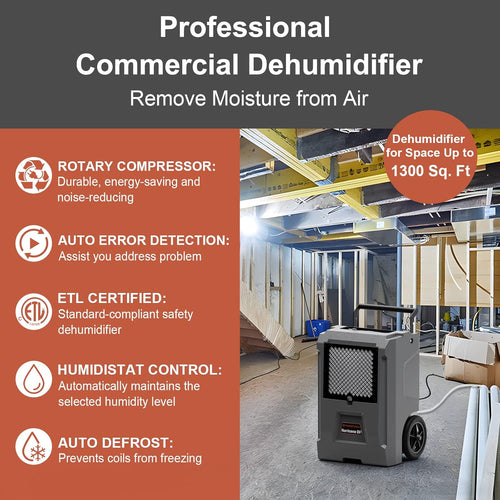 110 Pints Commercial Dehumidifier with Pump and Drain Hose U35578