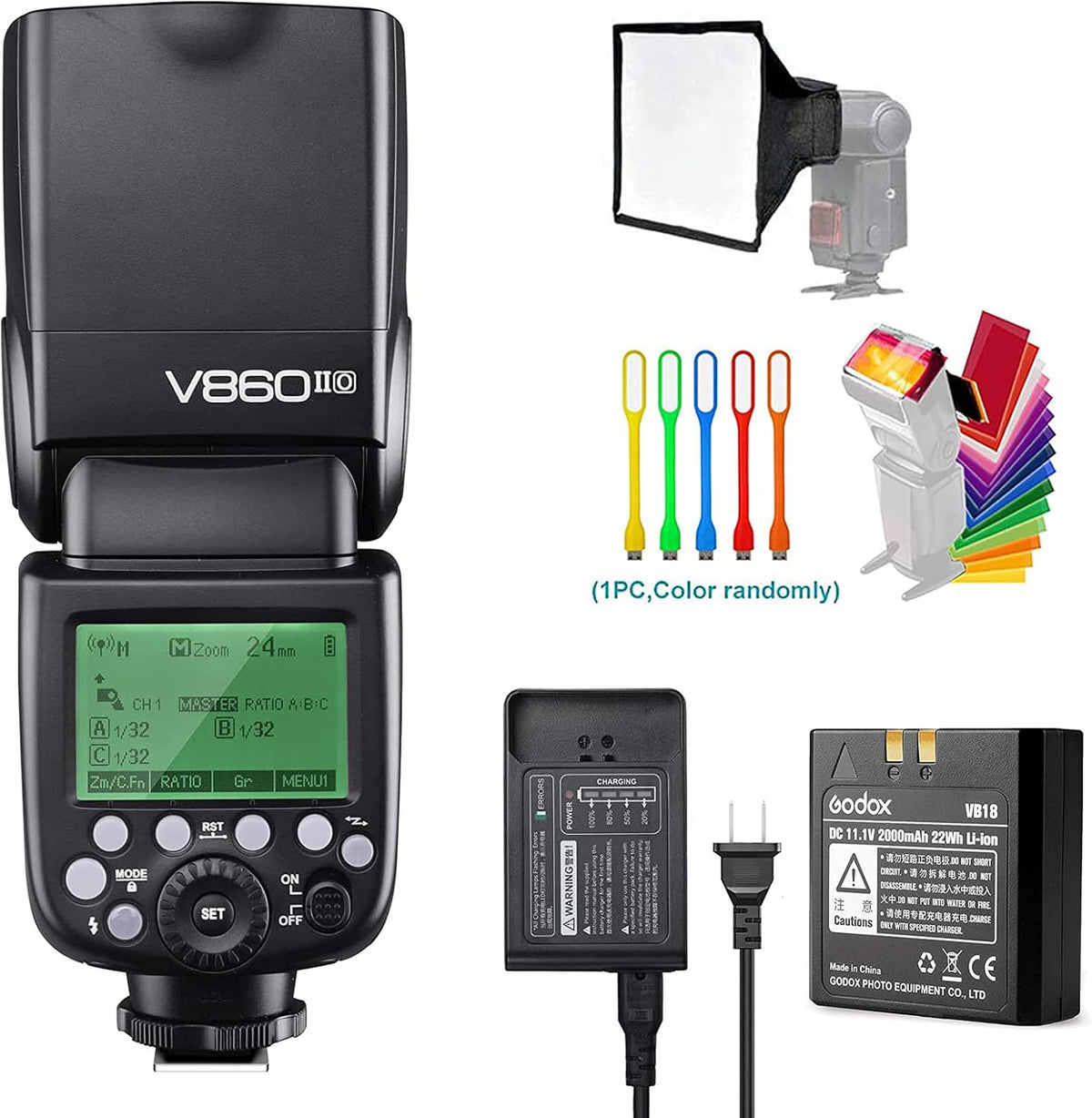 TTL GN60 2.4G High-Speed Sync Li-ion Battery Camera Flash Speedlite with Softbox A25064