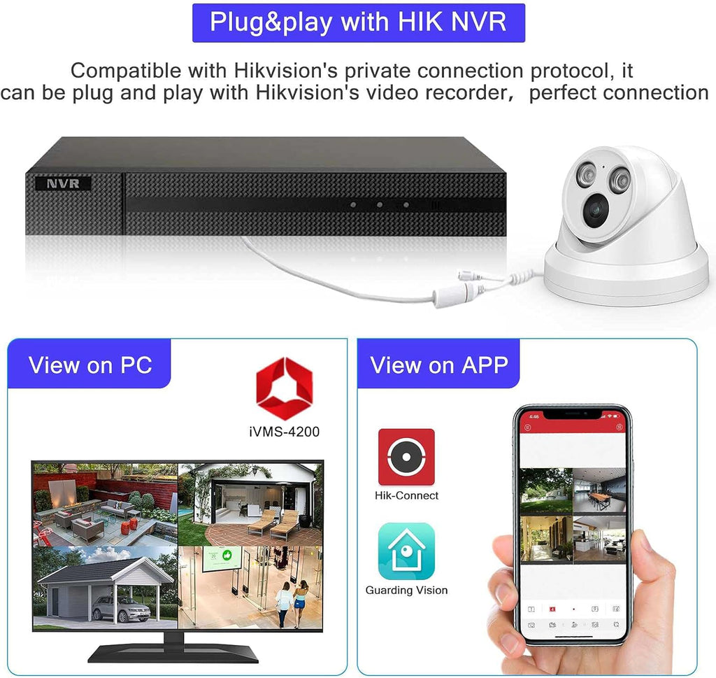 4K 8MP Outdoor PoE IP Turret Camera with Mic, 2.8mm Lens, IP67 F7370