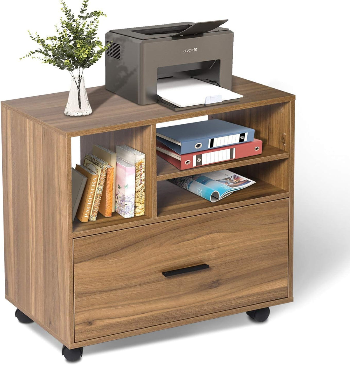2 Drawer Wood File Cabinet with Shelves and Wheels Z19259