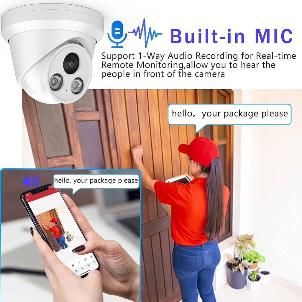 4K 8MP Outdoor PoE IP Turret Camera with Mic, 2.8mm Lens, IP67 F7370