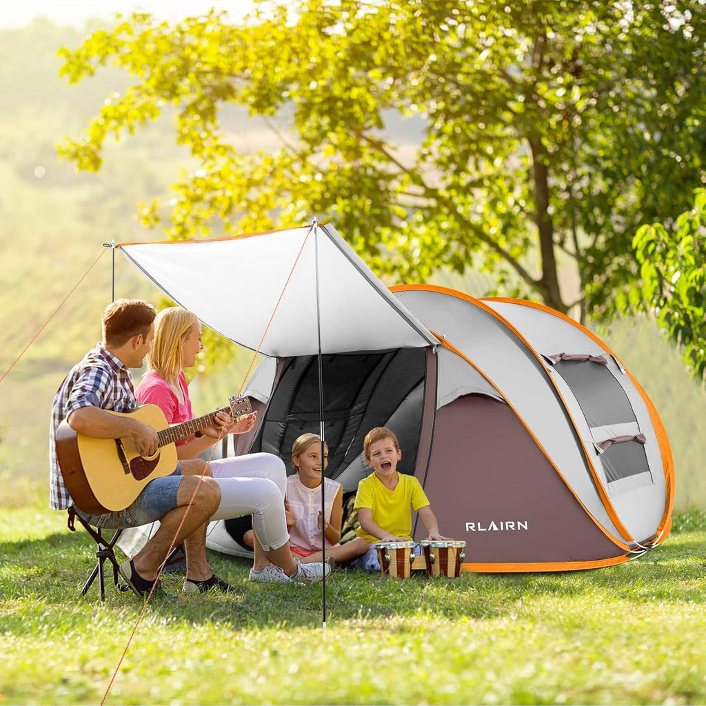 4 Person Pop Up Tent with 2 Mesh Windows & Doors Waterproof Brown V179689