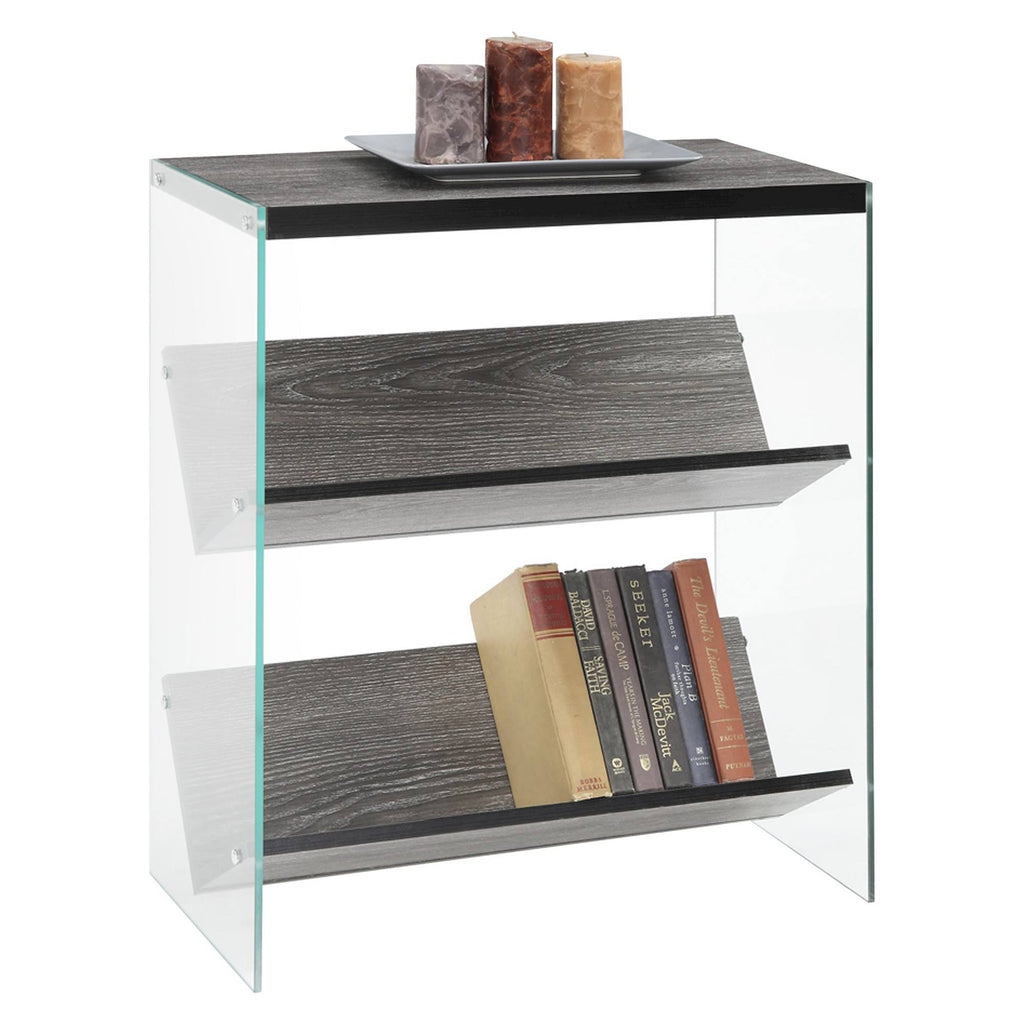 27.75x22 Weathered Gray Glass Bookcase D58512