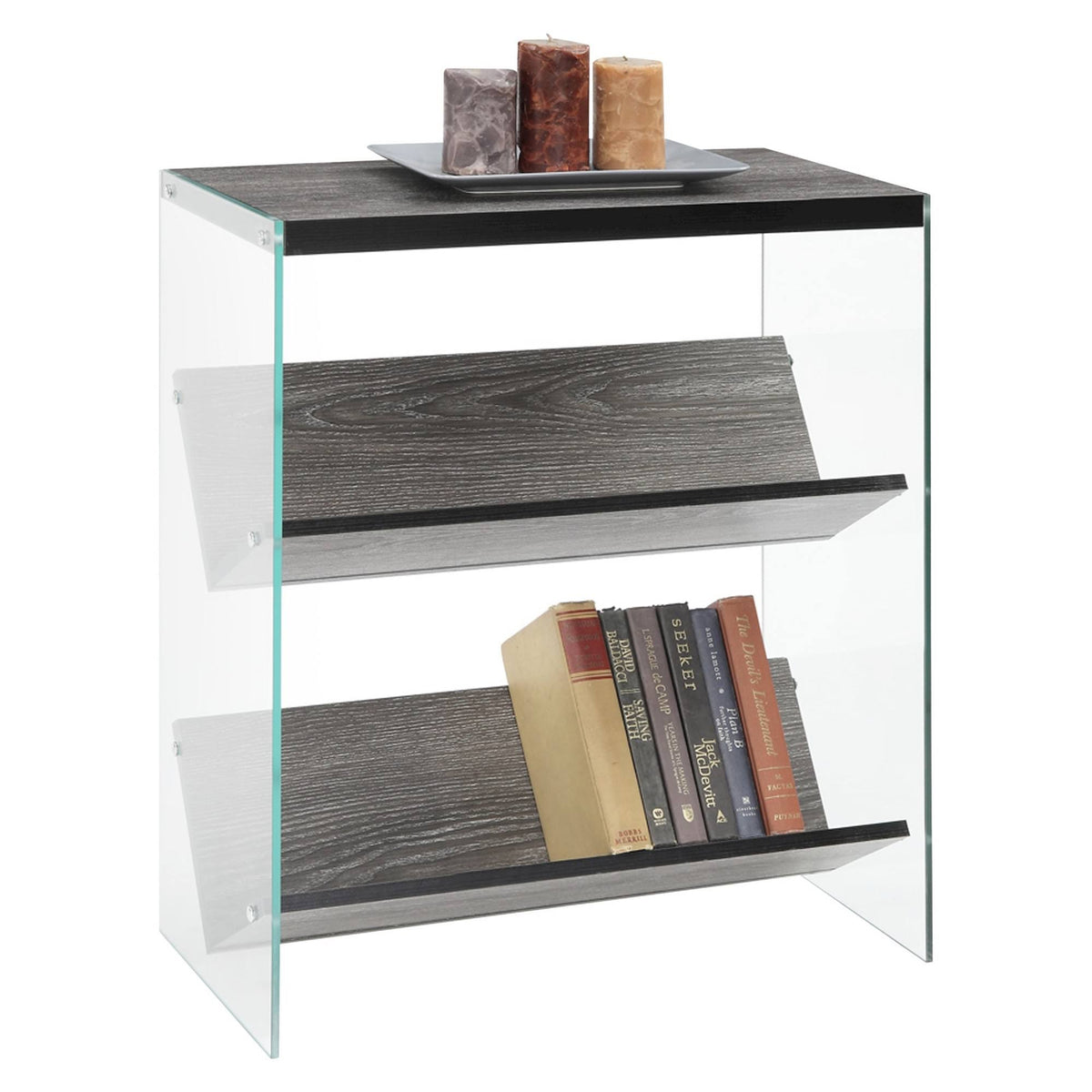 27.75x22 Weathered Gray Glass Bookcase D58512