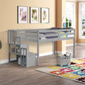Twin Size Wood Loft Bed with Staircase L80205